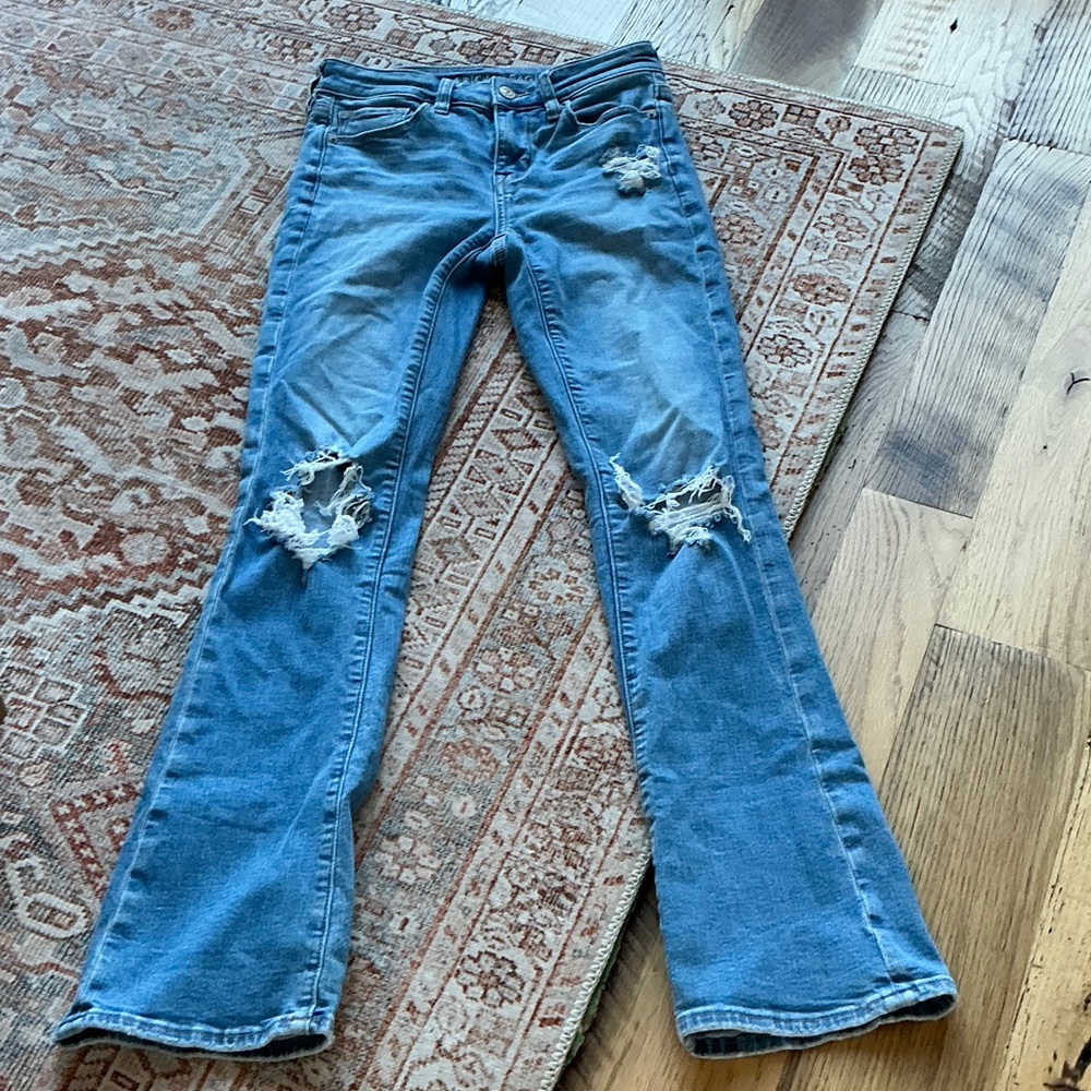 American Eagle Outfitters Blue Ripped Flare Jeans
